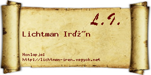 Lichtman Irén névjegykártya
